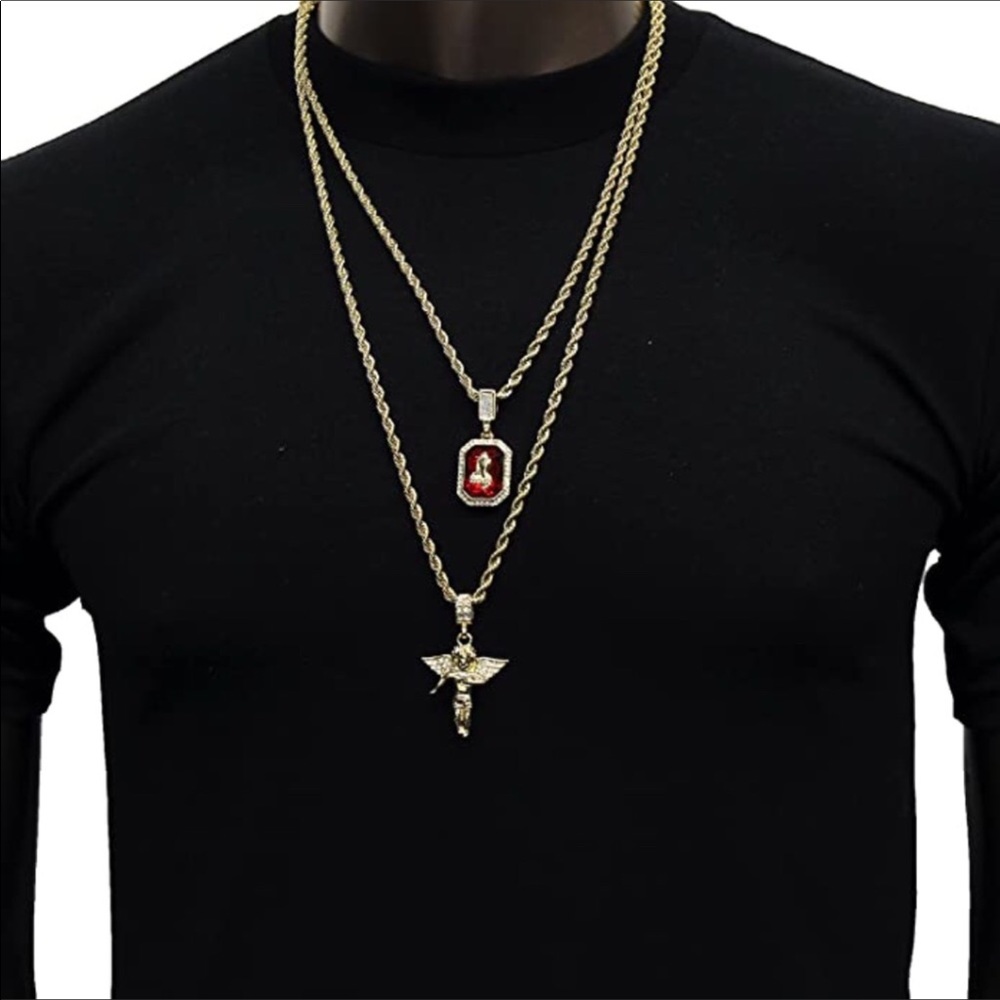 Gold Angel, P Ruby Bundle Set 24" & 30" Rope Chain - Picture 2 of 5